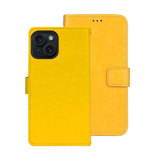 For iPhone 15 Plus idewei Crazy Horse Texture Leather Phone Case with Holder(Yellow) by idewei