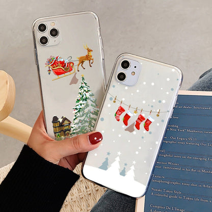 For iPhone 12 mini Christmas Colored Drawing Pattern High Transparent Soft TPU Phone Case(Elk) by bashfashion