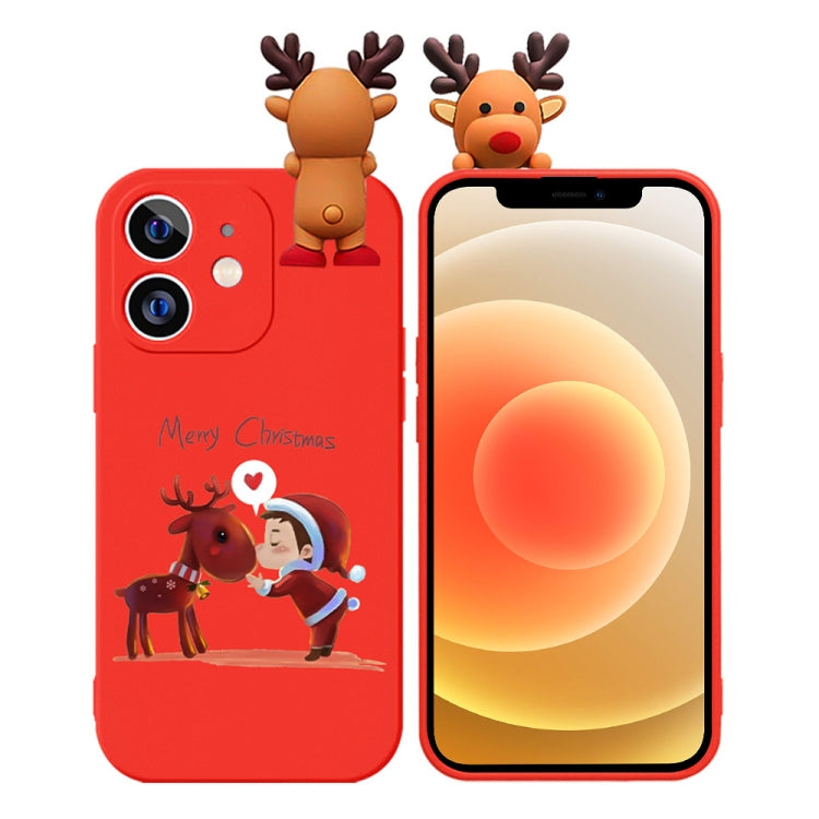 For iPhone 12 mini Colored Drawing Deer Relief Doll Soft TPU Phone Case(Child and Deer) by bashfashion