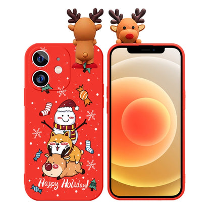 For iPhone 12 mini Colored Drawing Deer Relief Doll Soft TPU Phone Case(Snowman and Deer) by bashfashion