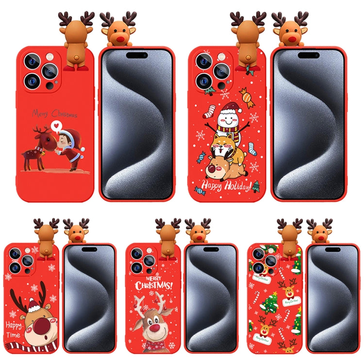 For iPhone 12 mini Colored Drawing Deer Relief Doll Soft TPU Phone Case(Child and Deer) by bashfashion