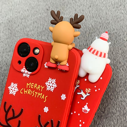 For iPhone 12 mini Colored Drawing Deer Relief Doll Soft TPU Phone Case(Child and Deer) by bashfashion