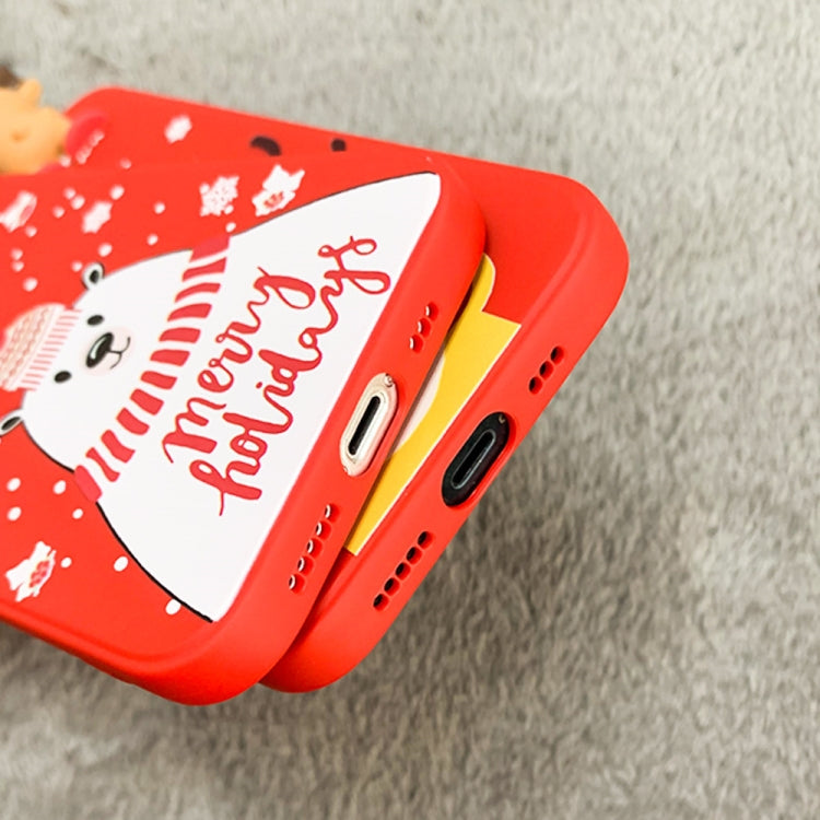 For iPhone 12 mini Colored Drawing Deer Relief Doll Soft TPU Phone Case(Snowman and Deer) by bashfashion