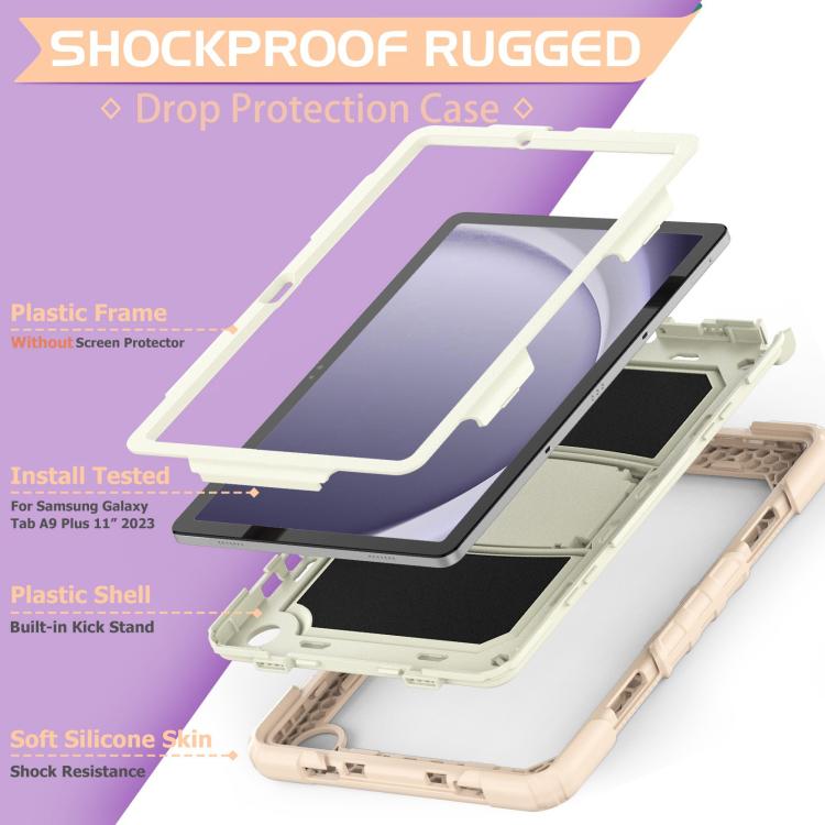 For Samsung Galaxy Tab A11+ / A9+ Silicone Hydric PC Tablet Case with Shoulder Strap & Holder(Rose Gold) by bashfashion