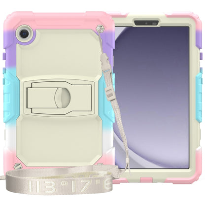 For Samsung Galaxy Tab A11+ / A9+ Silicone Hydric PC Tablet Case with Shoulder Strap & Holder(Colorful Pink) by bashfashion