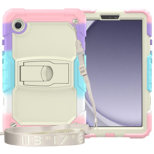 For Samsung Galaxy Tab A11+ / A9+ Silicone Hydric PC Tablet Case with Shoulder Strap & Holder(Colorful Pink) by bashfashion