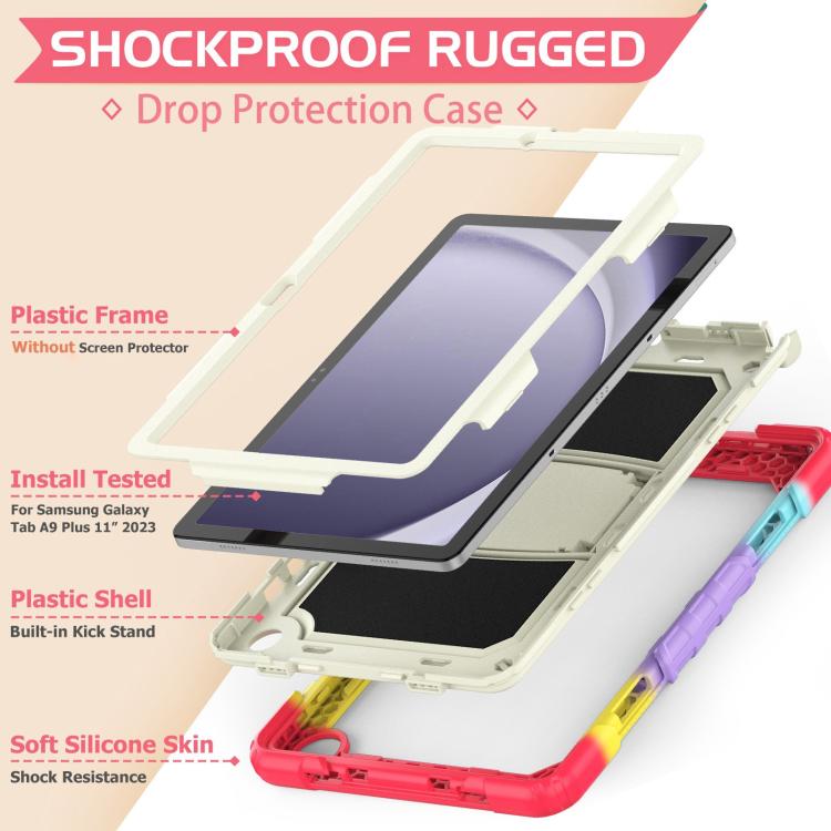 For Samsung Galaxy Tab A11+ / A9+ Silicone Hydric PC Tablet Case with Shoulder Strap & Holder(Colorful Red) by bashfashion