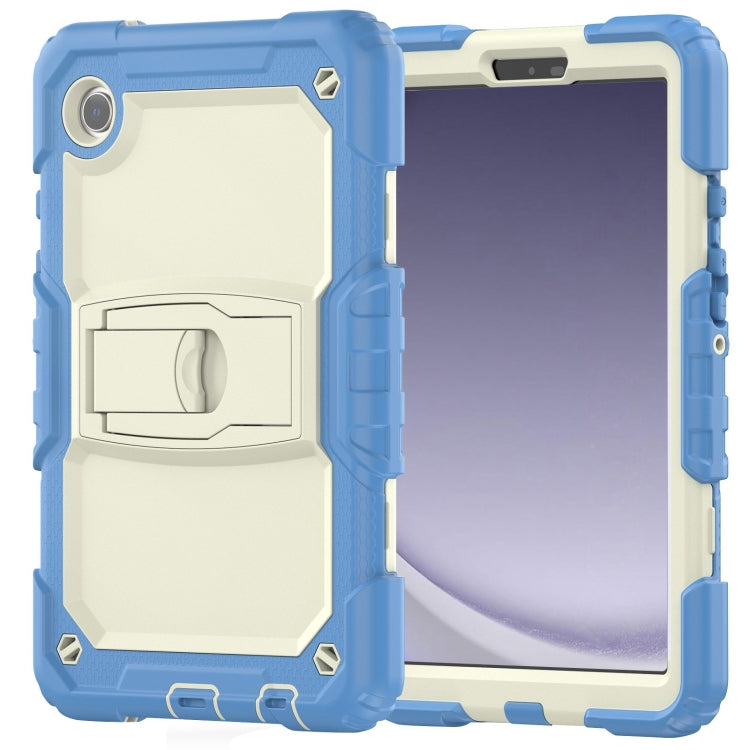 For Samsung Galaxy Tab A11+ / A9+ Silicone Hydric PC Tablet Case with Shoulder Strap & Holder(Beige Cyan Blue) by bashfashion