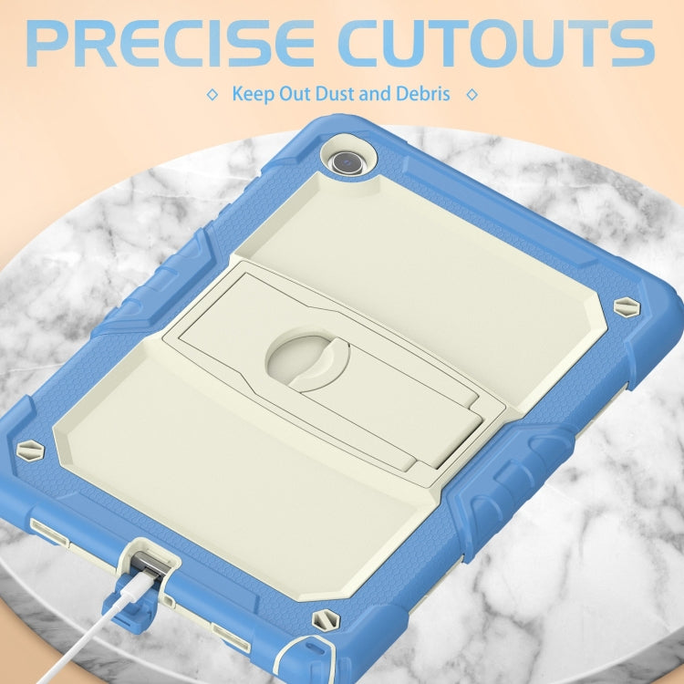 For Samsung Galaxy Tab A11+ / A9+ Silicone Hydric PC Tablet Case with Shoulder Strap & Holder(Beige Cyan Blue) by bashfashion