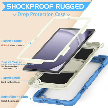 For Samsung Galaxy Tab A11+ / A9+ Silicone Hydric PC Tablet Case with Shoulder Strap & Holder(Beige Cyan Blue) by bashfashion