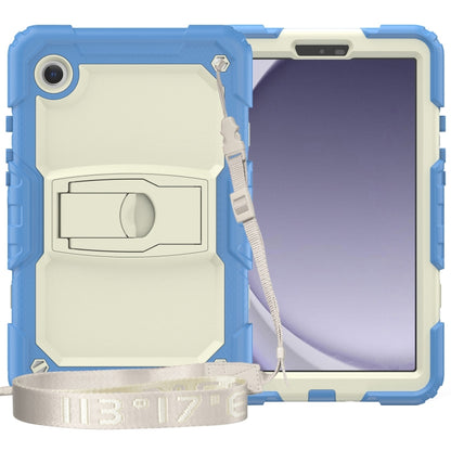 For Samsung Galaxy Tab A11+ / A9+ Silicone Hydric PC Tablet Case with Shoulder Strap & Holder(Beige Cyan Blue) by bashfashion