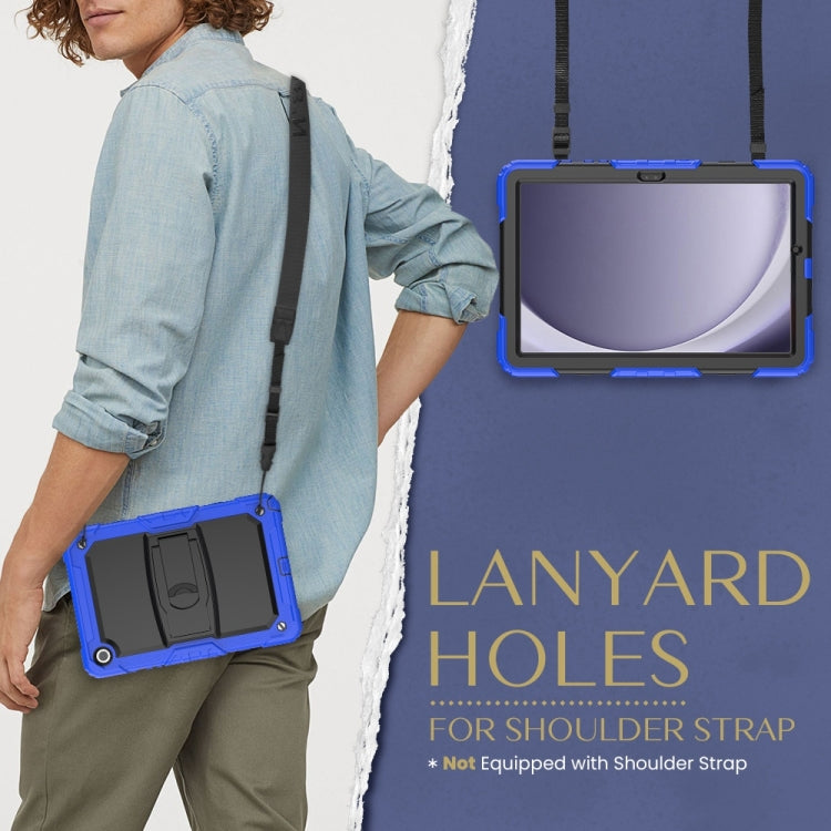 For Samsung Galaxy Tab A11+ / A9+ Silicone Hydric PC Tablet Case with Shoulder Strap & Holder(Dark Blue) by bashfashion