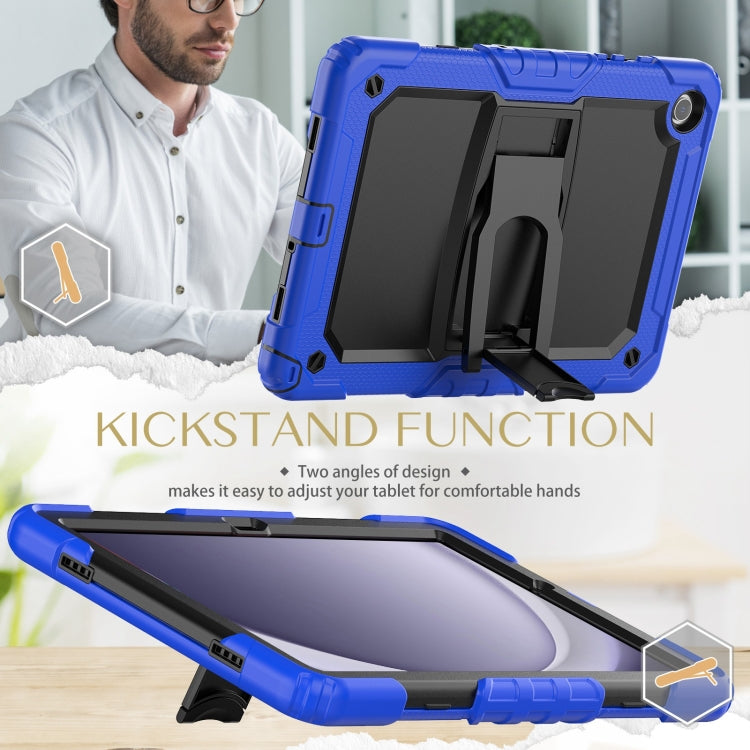 For Samsung Galaxy Tab A11+ / A9+ Silicone Hydric PC Tablet Case with Shoulder Strap & Holder(Dark Blue) by bashfashion