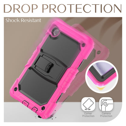 For Samsung Galaxy Tab A11 / A9 Silicone Hydric PC Tablet Case with Shoulder Strap & Holder(Rose Red) by bashfashion