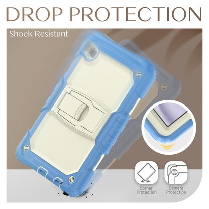 For Samsung Galaxy Tab A11 / A9 Silicone Hydric PC Tablet Case with Shoulder Strap & Holder(Beige Cyan Blue) by bashfashion