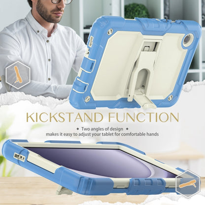 For Samsung Galaxy Tab A11 / A9 Silicone Hydric PC Tablet Case with Shoulder Strap & Holder(Beige Cyan Blue) by bashfashion
