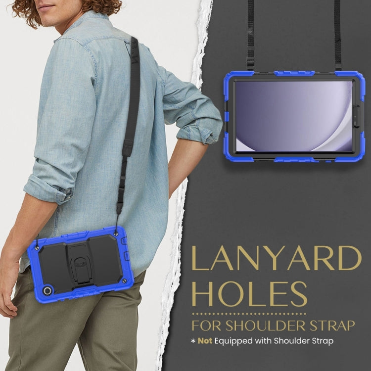 For Samsung Galaxy Tab A11 / A9 Silicone Hydric PC Tablet Case with Shoulder Strap & Holder(Dark Blue) by bashfashion