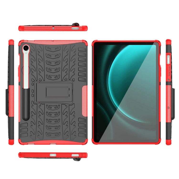 For Samsung Galaxy Tab S9 FE / S10 FE Tire Texture TPU + PC Tablet Case with Holder(Red) by bashfashion