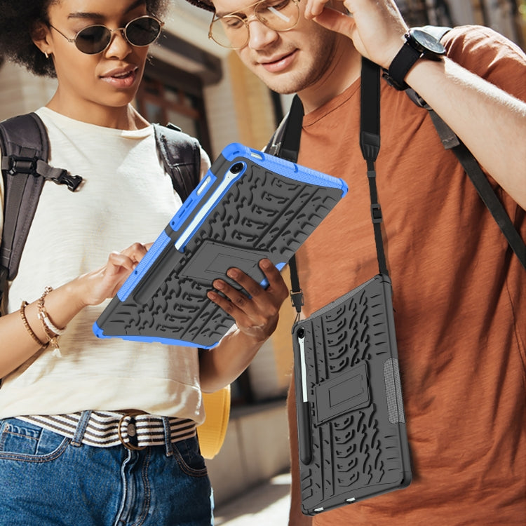 For Samsung Galaxy Tab S9 FE / S10 FE Tire Texture TPU + PC Tablet Case with Holder(Black) by bashfashion