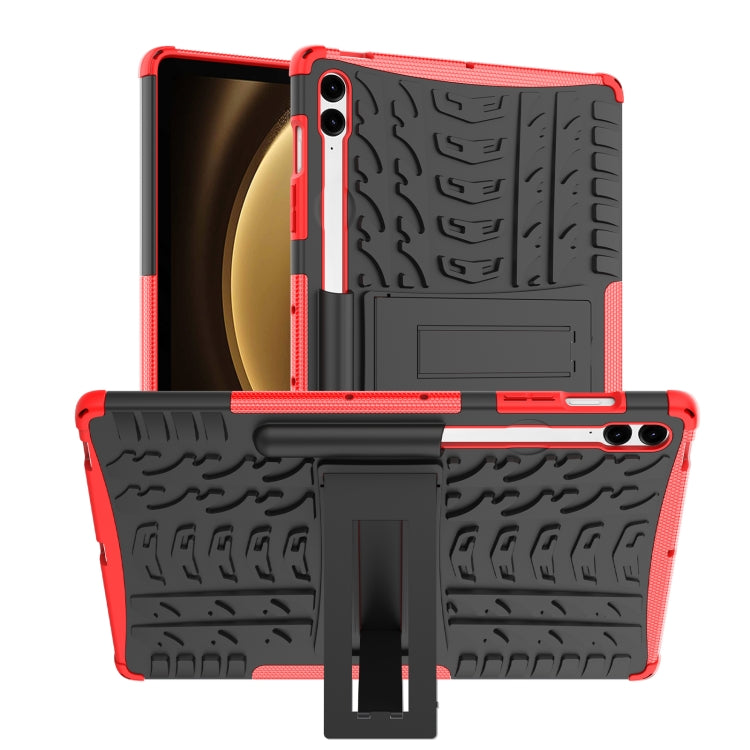For Samsung Galaxy Tab S9 FE+ Tire Texture TPU + PC Tablet Case with Holder(Red) by bashfashion