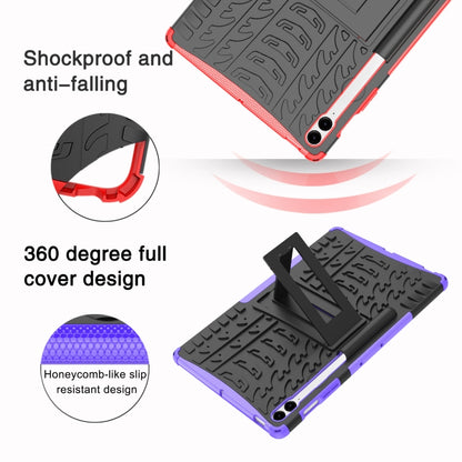 For Samsung Galaxy Tab S9 FE+ Tire Texture TPU + PC Tablet Case with Holder(Black) by bashfashion