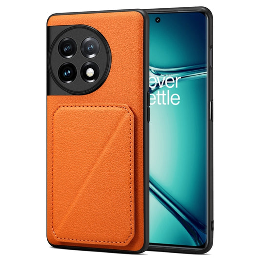 For OnePlus Ace 2 Pro 5G Denior Imitation Calf Leather Back Phone Case with Holder(Orange) by Denior