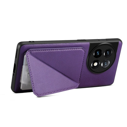 For OnePlus 11 5G Denior Imitation Calf Leather Back Phone Case with Holder(Purple) by Denior