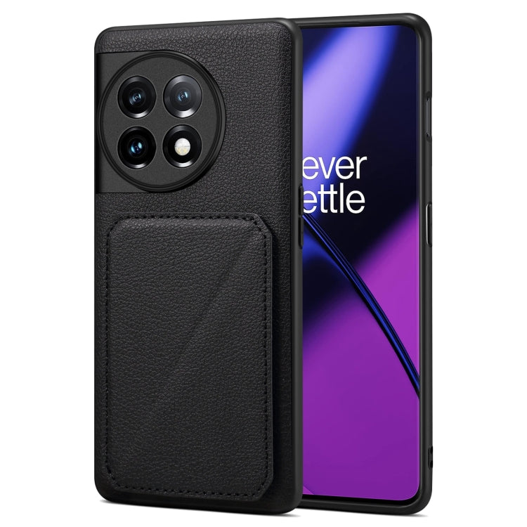 For OnePlus 11 5G Denior Imitation Calf Leather Back Phone Case with Holder(Black) by Denior