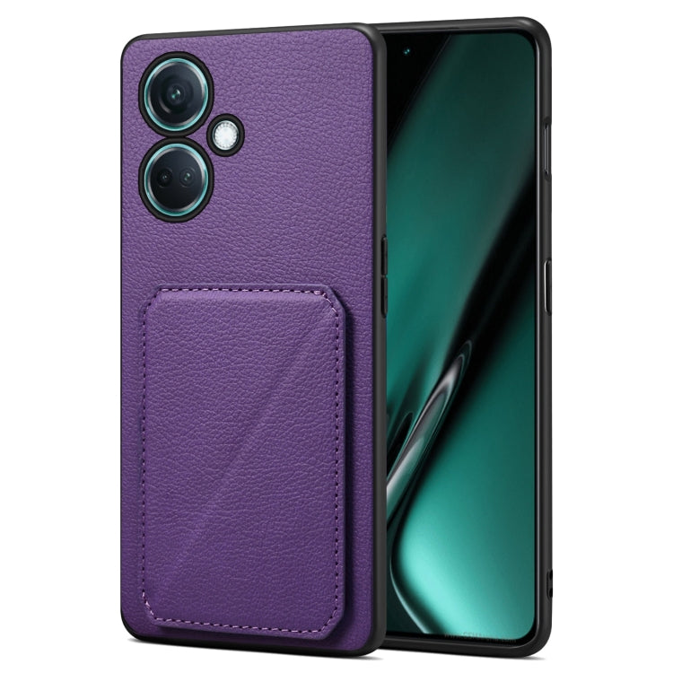 For OnePlus Nord CE 3 5G / OPPO K11 Denior Imitation Calf Leather Back Phone Case with Holder(Purple) by Denior