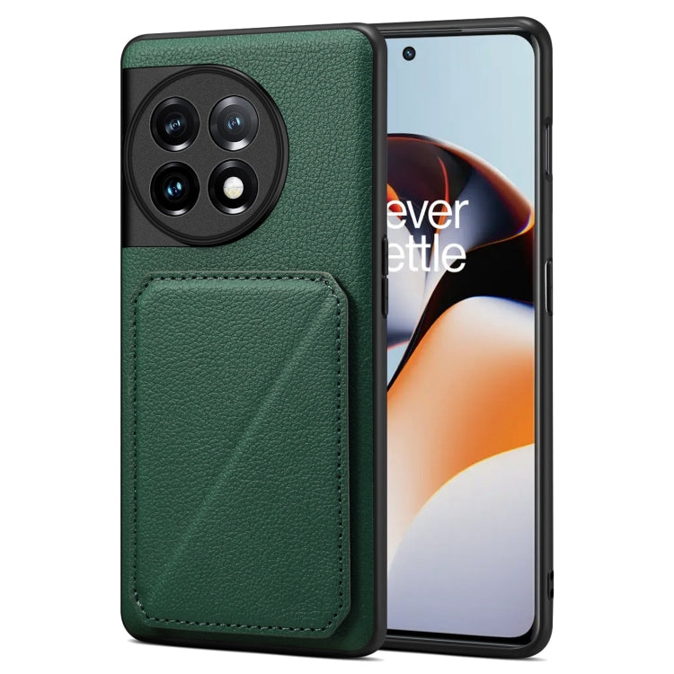 For OnePlus Ace 2 / 11R 5G Denior Imitation Calf Leather Back Phone Case with Holder(Green) by Denior