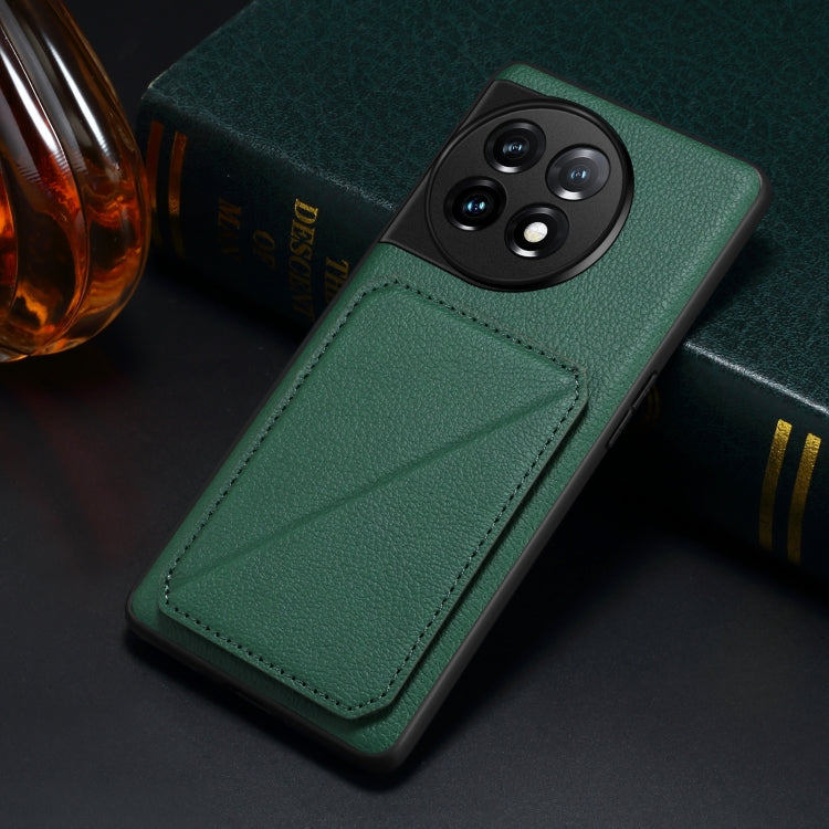 For OnePlus Ace 2 / 11R 5G Denior Imitation Calf Leather Back Phone Case with Holder(Green) by Denior