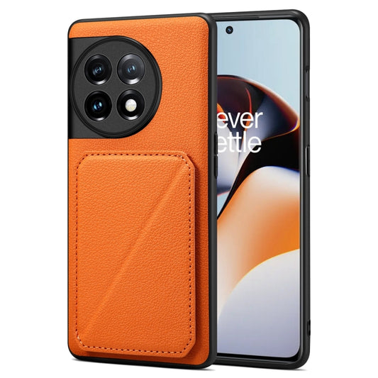 For OnePlus Ace 2 / 11R 5G Denior Imitation Calf Leather Back Phone Case with Holder(Orange) by Denior