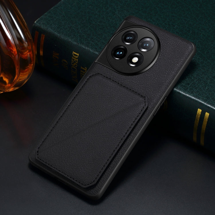 For OnePlus Ace 2 / 11R 5G Denior Imitation Calf Leather Back Phone Case with Holder(Black) by Denior