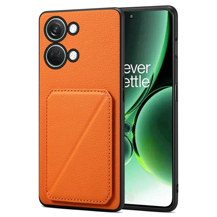 For OnePlus Ace 2 V / Nord 3 5G Denior Imitation Calf Leather Back Phone Case with Holder(Orange) by Denior