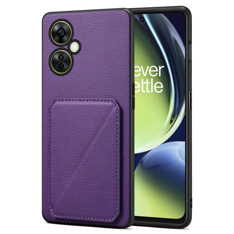 For OnePlus Nord CE 3 Lite / N30 Denior Imitation Calf Leather Back Phone Case with Holder(Purple) by Denior
