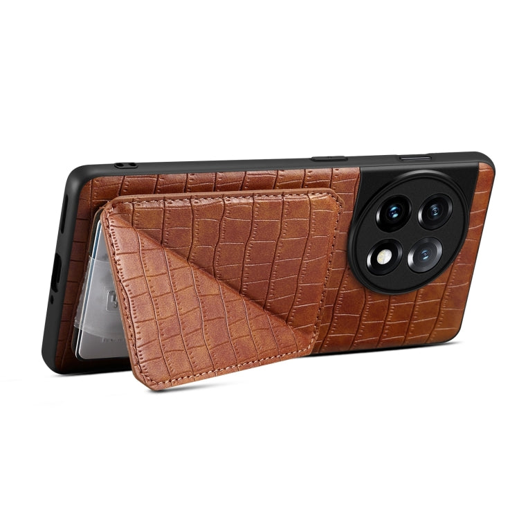 For OnePlus 11 5G Denior Imitation Crocodile Leather Back Phone Case with Holder(Brown) by Denior