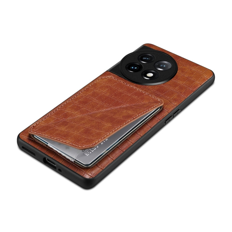 For OnePlus 11 5G Denior Imitation Crocodile Leather Back Phone Case with Holder(Brown) by Denior
