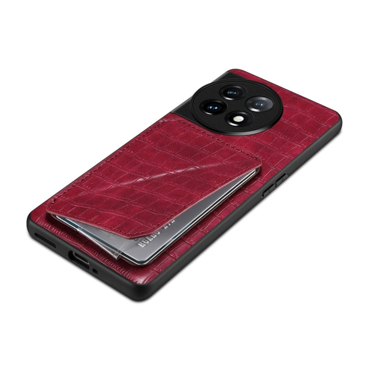 For OnePlus 11 5G Denior Imitation Crocodile Leather Back Phone Case with Holder(Rose Red) by Denior