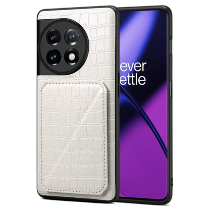 For OnePlus 11 5G Denior Imitation Crocodile Leather Back Phone Case with Holder(White) by Denior