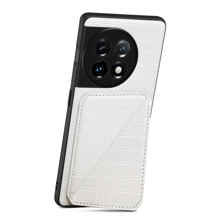 For OnePlus 11 5G Denior Imitation Crocodile Leather Back Phone Case with Holder(White) by Denior