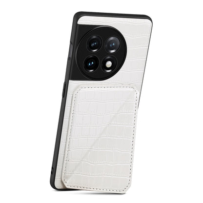 For OnePlus 11 5G Denior Imitation Crocodile Leather Back Phone Case with Holder(White) by Denior