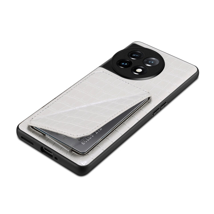 For OnePlus 11 5G Denior Imitation Crocodile Leather Back Phone Case with Holder(White) by Denior