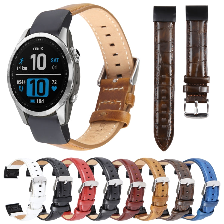 For Garmin Fenix 7S 20mm Bamboo Joint Texture Genuine Leather Watch Band(Dark Blue) by bashfashion