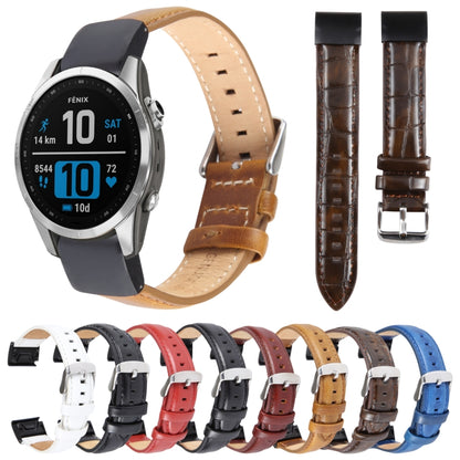 For Garmin Fenix 7S 20mm Bamboo Joint Texture Genuine Leather Watch Band(Dark Blue) by bashfashion