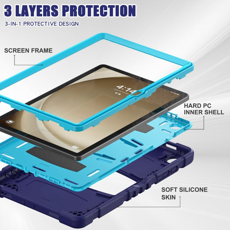 For Samsung Galaxy Tab A9+ / X210 PC Hybrid Silicone Tablet Case with Holder(Navy Blue Blue) by bashfashion