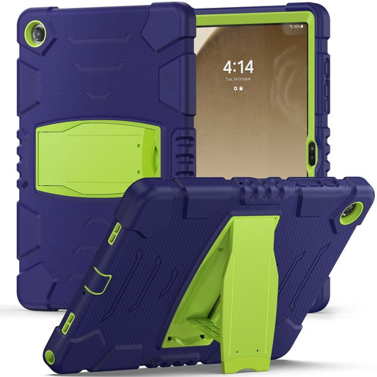 For Samsung Galaxy Tab A9+ / X210 PC Hybrid Silicone Tablet Case with Holder(Navy Blue Lime) by bashfashion