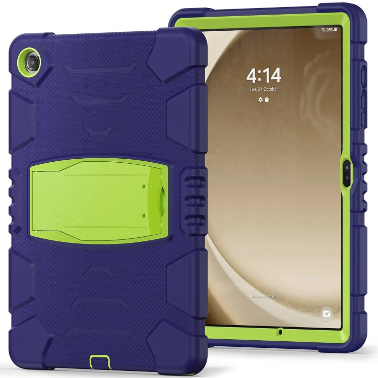 For Samsung Galaxy Tab A9+ / X210 PC Hybrid Silicone Tablet Case with Holder(Navy Blue Lime) by bashfashion