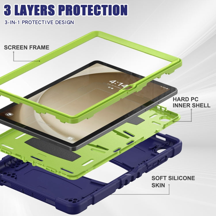 For Samsung Galaxy Tab A9+ / X210 PC Hybrid Silicone Tablet Case with Holder(Navy Blue Lime) by bashfashion