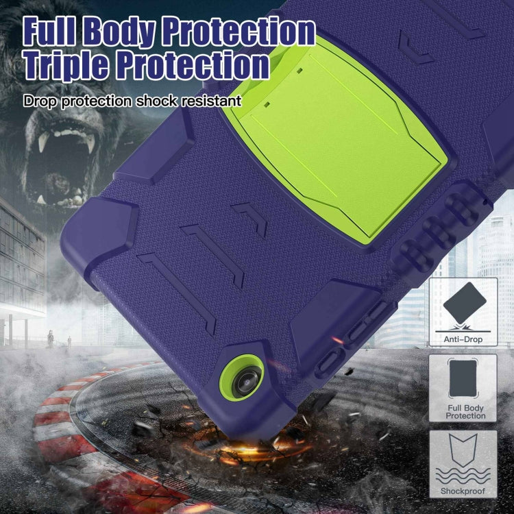For Samsung Galaxy Tab A9+ / X210 PC Hybrid Silicone Tablet Case with Holder(Navy Blue Lime) by bashfashion