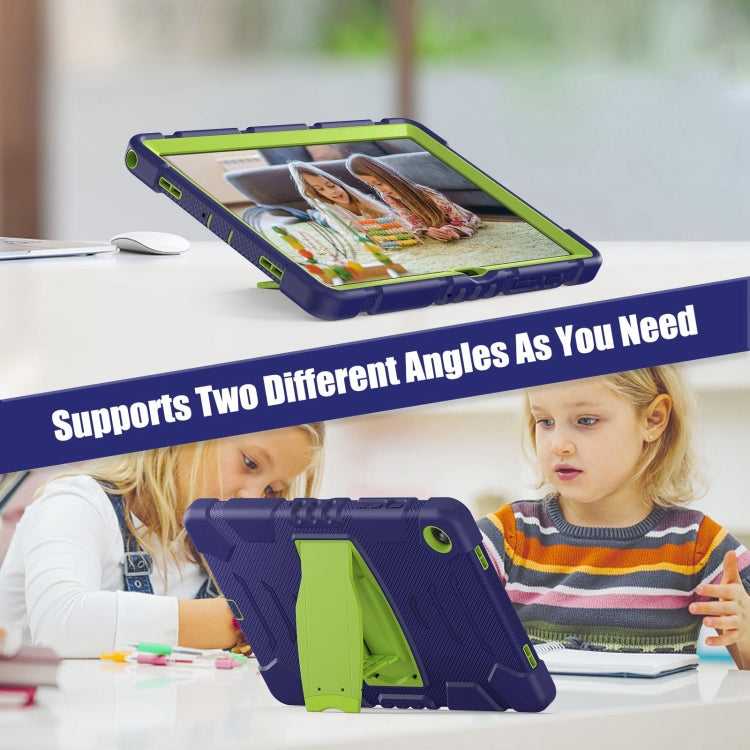 For Samsung Galaxy Tab A9+ / X210 PC Hybrid Silicone Tablet Case with Holder(Navy Blue Lime) by bashfashion